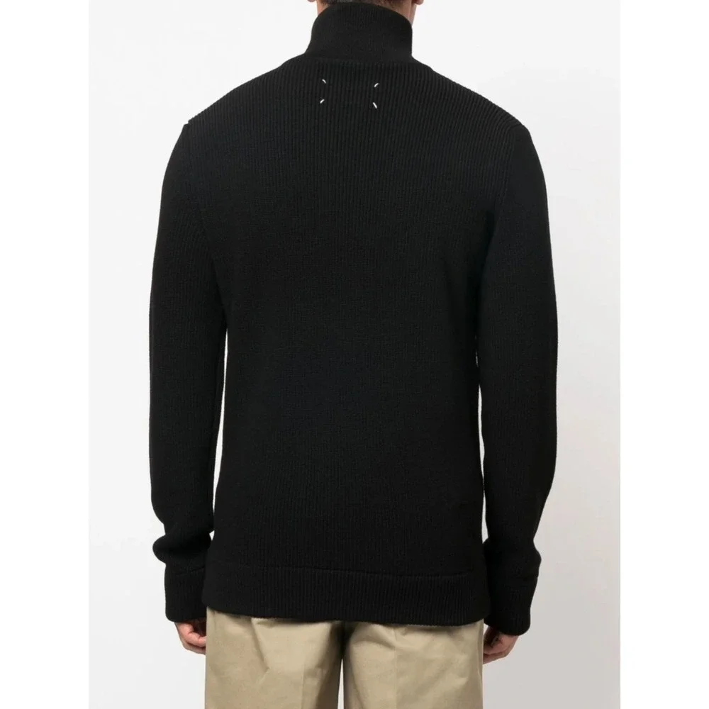 Maison Margiela 14 Mens Navy Blue Ribbed Zip-Up Cardigan Sweater ($1,576)‎